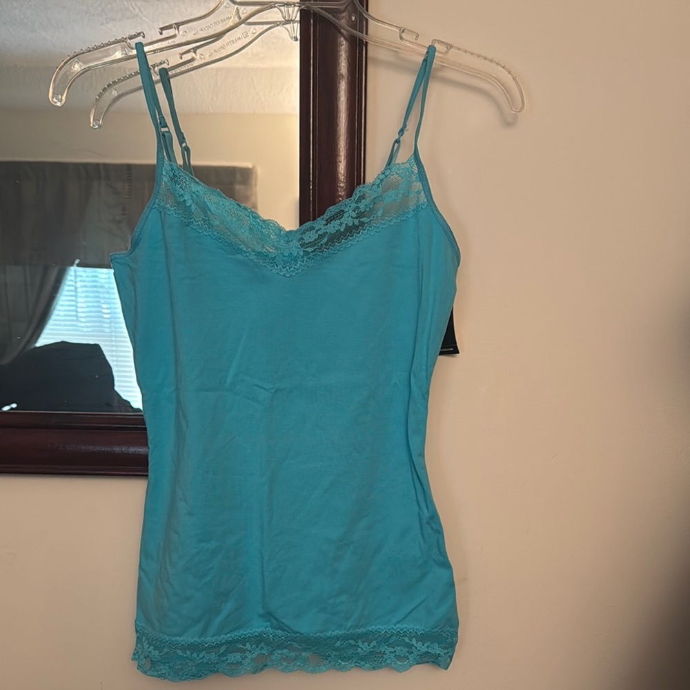 Women's Blue Lace Trim Cami Top
